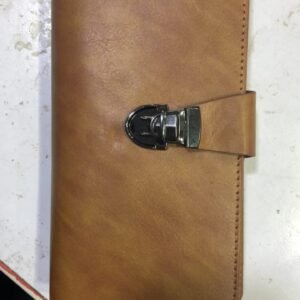 Premium Black Leather Travel Organizer Wallet with Metal Lock Closure